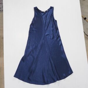 VINCE Midi Dress Women Large Blue Crushed Satin Textured A Line Sleeveless Slip